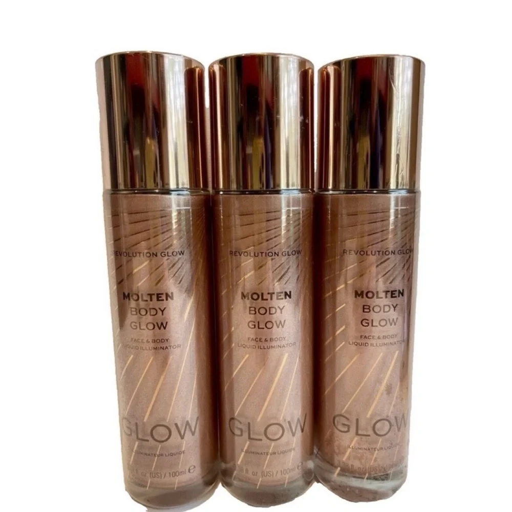 NWT Revolution Molten Body Glow Face & Body Liquid Illuminator 3pk - Rose Gold